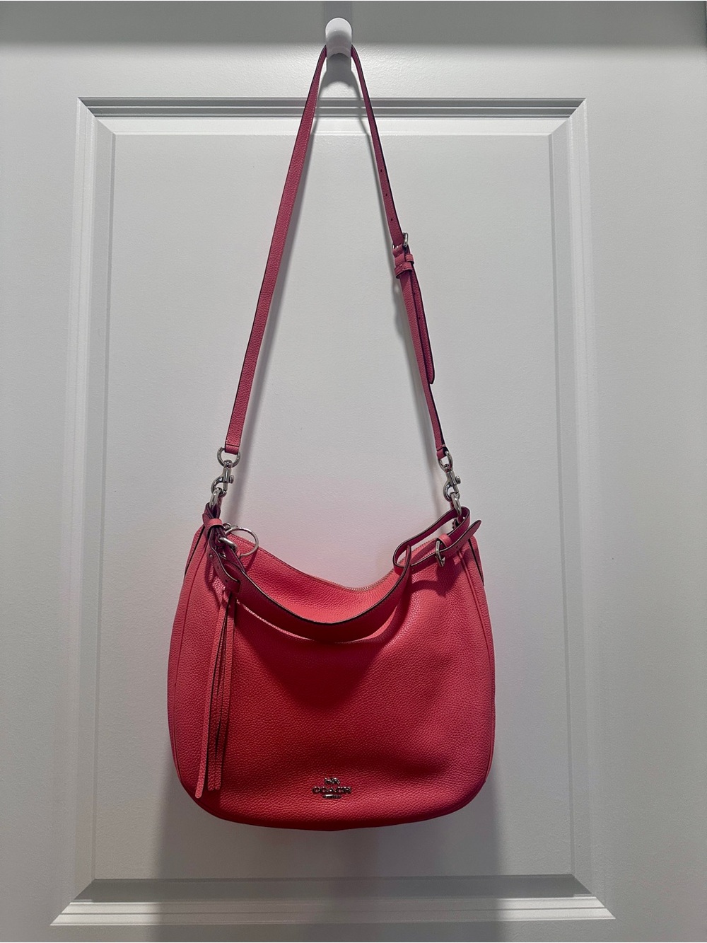 Coach Pebbled Leather Hobo Bag in Coral